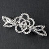 Rhodium Silver Clear Rhinestone Rose Bridal Wedding Hair Barrette 4010