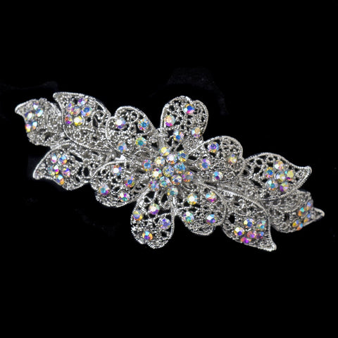 Stunning Antique Silver AB Bridal Wedding Hair Barrette 5070