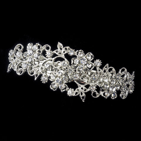 Silver Clear Rhinestone Wire Flower Bridal Wedding Hair Barrette 5120