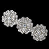 Antique Silver Clear Rhinestone Encrusted Flower Bridal Wedding Hair Barrette 70965