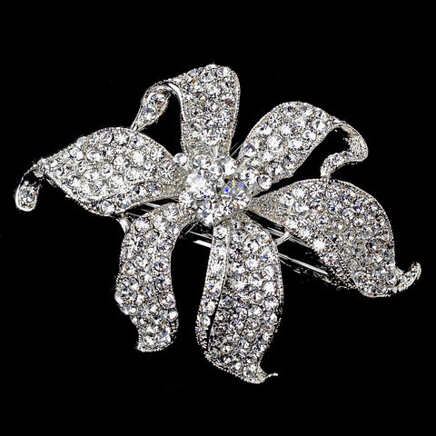 Small Silver Clear Flower Bridal Wedding Hair Barrette 7