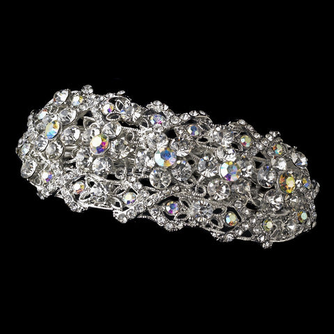 Rhodium Silver w/ AB & Clear Bridal Wedding Hair Barrette 8336