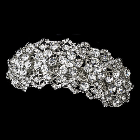 Silver Clear Bridal Wedding Hair Barrette 8336
