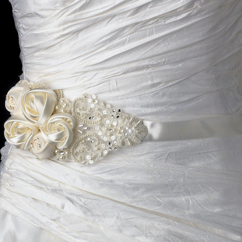 Intricate Rhinestone & Pearl Beaded Lace Flower Bridal Wedding Sash Belt 1
