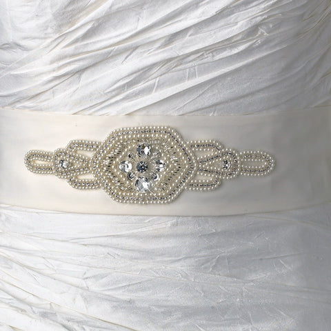 * Decadent Faux Pearl & Rhinestone Bridal Wedding Sash Belt 10