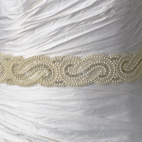 * Pearl & Rhinestone Bridal Wedding Sash Belt 17
