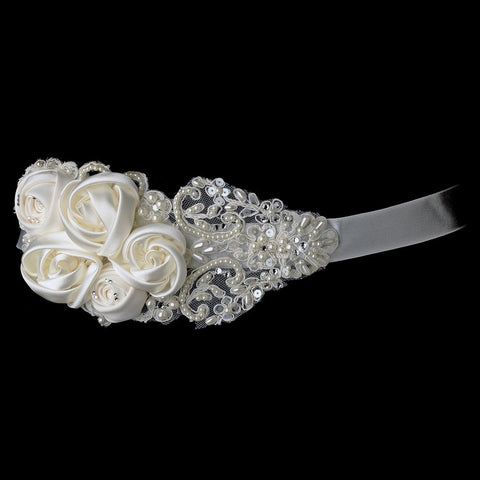 Intricate Rhinestone & Pearl Beaded Lace Flower Bridal Wedding Sash Belt 1