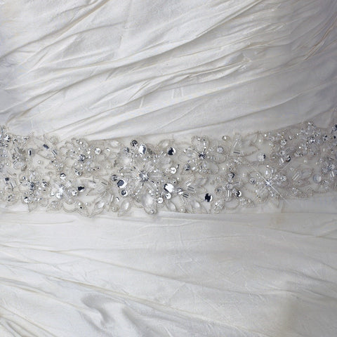Floral Embroidered Pearl, Rhinestone & Bead Bridal Wedding Sash Belt 204