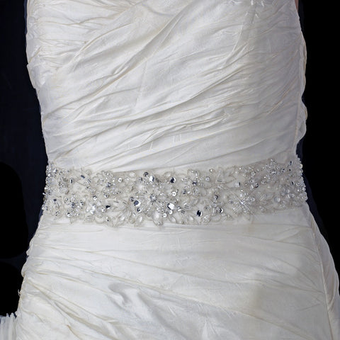 Floral Embroidered Pearl, Rhinestone & Bead Bridal Wedding Sash Belt 204