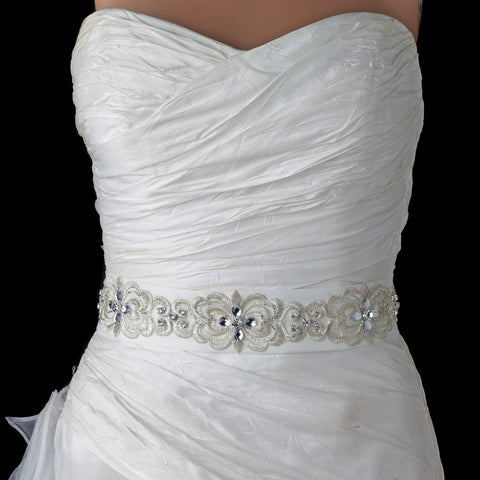 Floral Embroidered Bridal Wedding Belt 250 with Rhinestones, Beads & Swarovski Crystal Beads