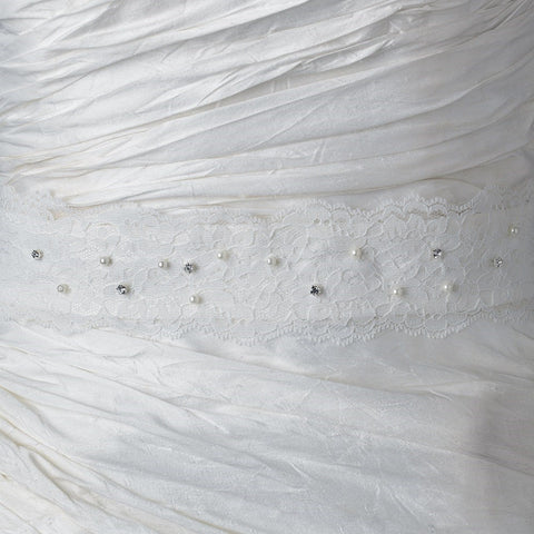 Pearl & Rhinestone Embroidered Lace Sash Bridal Wedding Belt 300