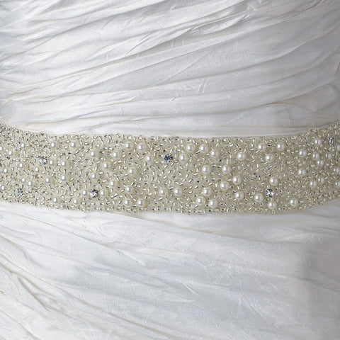 Pearl & Glass Bead Sash Bridal Wedding Belt 302
