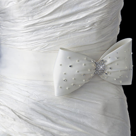 Bridal Wedding Pearl & Crystal Bow Sash Bridal Wedding Belt 32