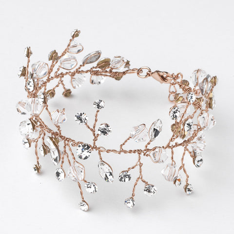 Rose Gold Crystal Vine Leaf Bridal Wedding Bracelet 10001