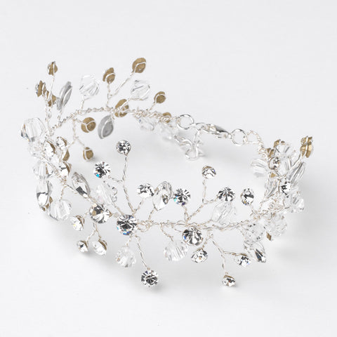 Silver Clear Crystal Vine Leaf Bridal Wedding Bracelet 10001