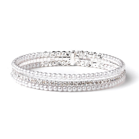 White Pearl Bridal Wedding Bracelet with Rhinestone Accents 299