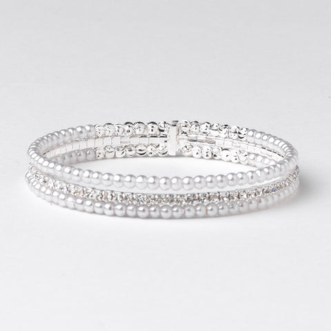 White Pearl Bridal Wedding Bracelet with Rhinestone Accents 299