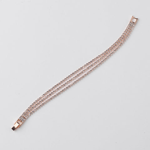 Rose Gold Multi Row Rhinestone Bridal Wedding Bracelet 303