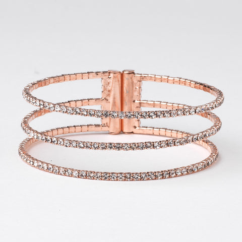 Rose Gold 3 Row Rhinestone Bridal Wedding Bracelet 306