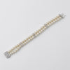 Rhodium CZ Double Row Ivory Pearl Bridal Wedding Bracelet 82066