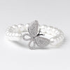 Rhodium CZ & Diamond White Pearl Butterfly Bridal Wedding Bracelet 82068
