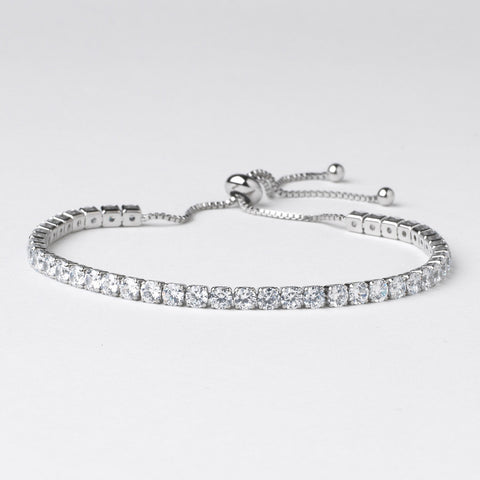 Rhodium Clear CZ Adjustable Bridal Wedding Bracelet 82069