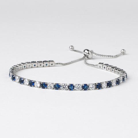 Rhodium Clear & Sapphire CZ Adjustable Bridal Wedding Bracelet 82069