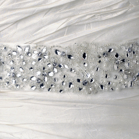 Ivory Matte Satin Crystal Beaded Bridal Wedding Belt 203