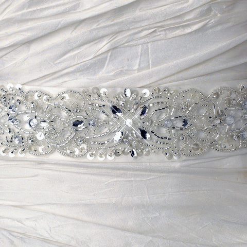 Ivory Matte Satin Crystal Beaded Bridal Wedding Belt 205