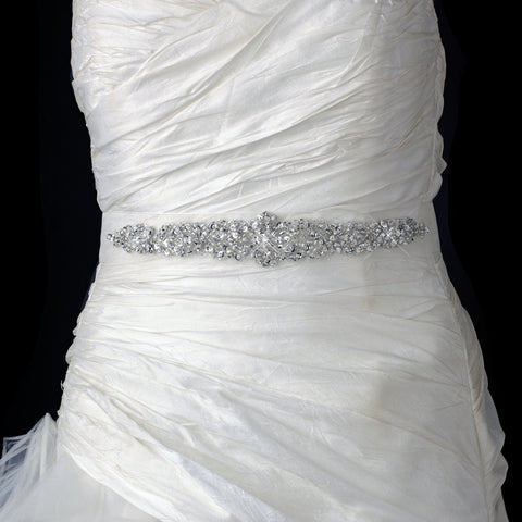 White Beaded Crystal Organza Bridal Wedding Belt 216