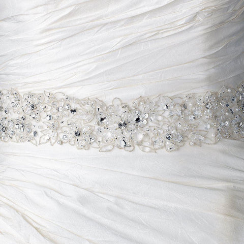 Sheer Organza Embroidered Ivory Ribbon Beaded Bridal Wedding Belt/Bridal Wedding Headband 260