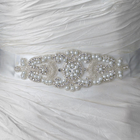 Pearl Rhinestone Beaded Bridal Wedding Belt 313