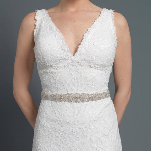 Diamond White Sheer Organza, Bugle Beads, Sequins & Rhinestones Bridal Wedding Satin Sash Belt 333