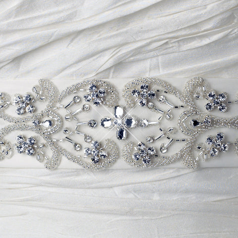 Ivory Matte Satin Floral Beaded Rhinestone Bridal Wedding Belt 384
