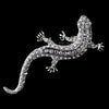 * Antique Silver Clear Aurora Borealis Rhinestone Lizard Bridal Wedding Brooch 100
