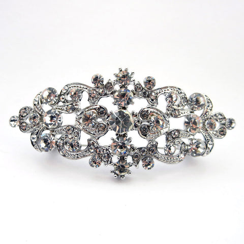 Rhodium Silver Clear Rhinestone Vintage Bridal Wedding Hair Barrette 1000