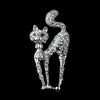 * Antique Silver Clear Rhinestone Cat w/ Green Eyes Bridal Wedding Brooch 101