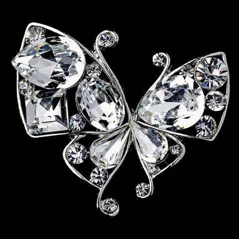 Antique Silver Clear Rhinestone Butterfly Bridal Wedding Brooch 111