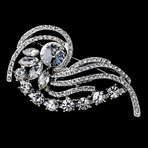 Antique Silver Clear Rhinestone Bridal Wedding Brooch 112