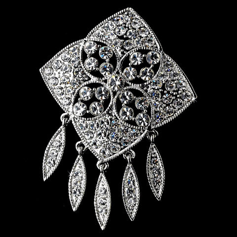 * Antique Silver Rhinestone Bridal Wedding Brooch 115
