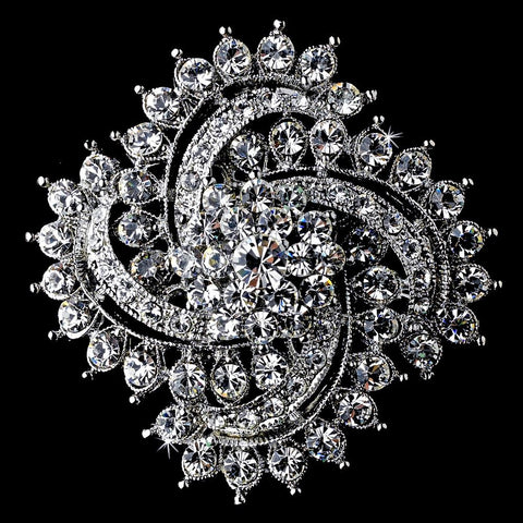 Antique Silver Rhinestone Bridal Wedding Brooch 116