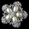 Antique Silver Ivory Pearl & Rhinestone Bridal Wedding Brooch 117
