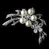 Antique Silver Pearl & Crystal Bridal Wedding Brooch 119