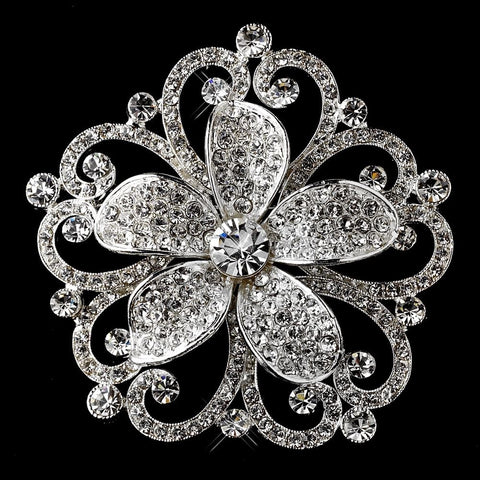 Silver Clear Rhinestone Bridal Wedding Brooch 138