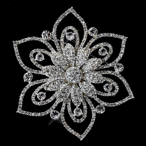 Silver Clear Rhinestone Bridal Wedding Brooch 140