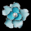 Antique Silver Blue Flower with White Pearl Bridal Wedding Brooch 146