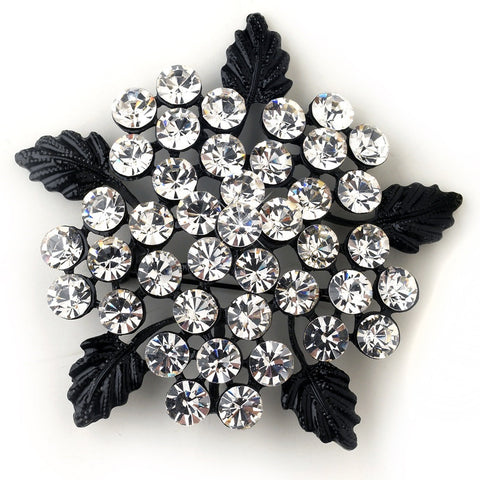 Antique Black Floral Leaf Rhinestone Bridal Wedding Brooch 149