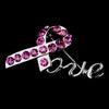 * Antique Silver Breast Cancer Pink Rhinestone Love Bridal Wedding Brooch 153