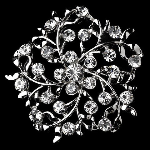 Antique Silver Leaves with Rhinestones Bridal Wedding Brooch 155