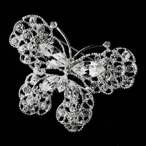 Silver Rhinestone Butterfly Bridal Wedding Brooch 157